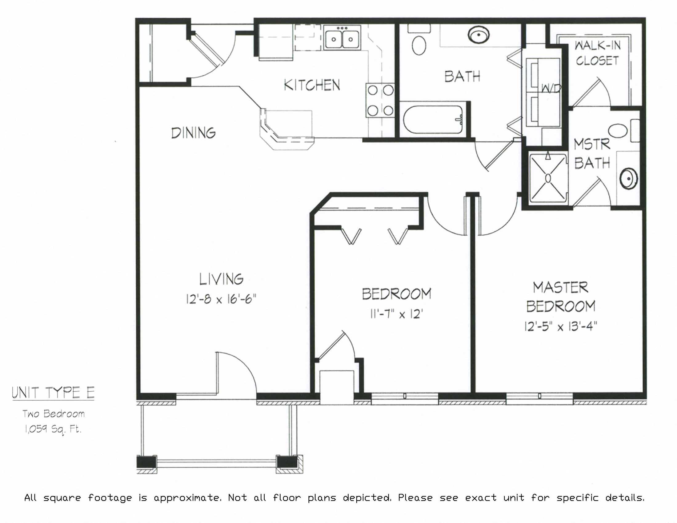 Floor plan for 2 beds, 2 baths, 1059 sqft